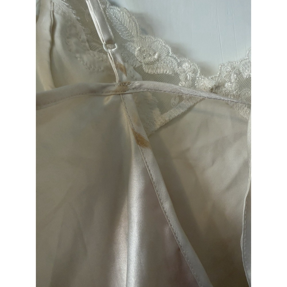 Victoria's Secret Vintage Y2K Ivory Satin Slip Dress Lace Trim Open Back Small - Picture 6 of 8